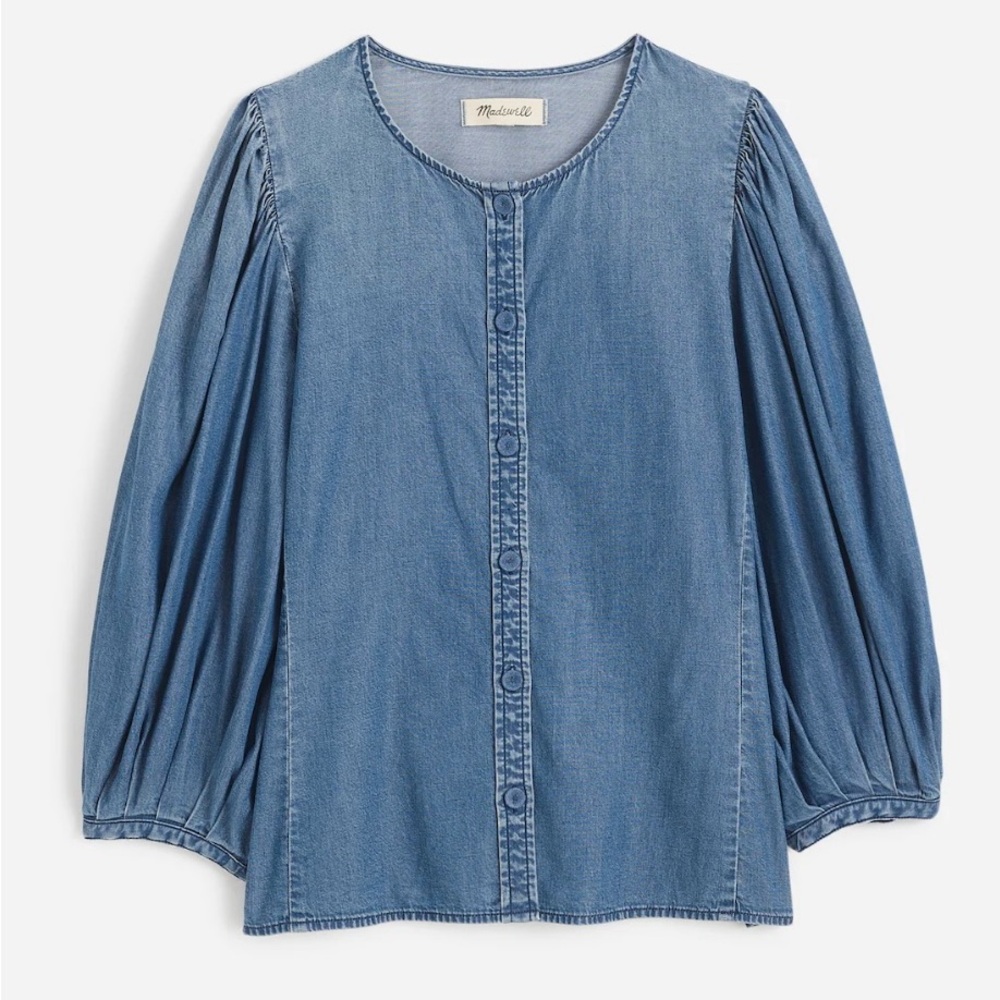 Madewell light denim puff sleeve shirt